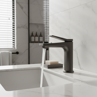 Robinet de lavabo de salle de bain gris anthracite en alliage, monocommande, monotrou, avec deux flexibles de 9/16 po, eau chaude/froide, cartouche céramique, style américain