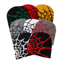 Gorros de Punto Jacquard de Moda con Diseño de Telaraña Multicolor en Fibra Acrílica, Estilo Y2K, para Otoño e Invierno, Estilo Europeo Americano