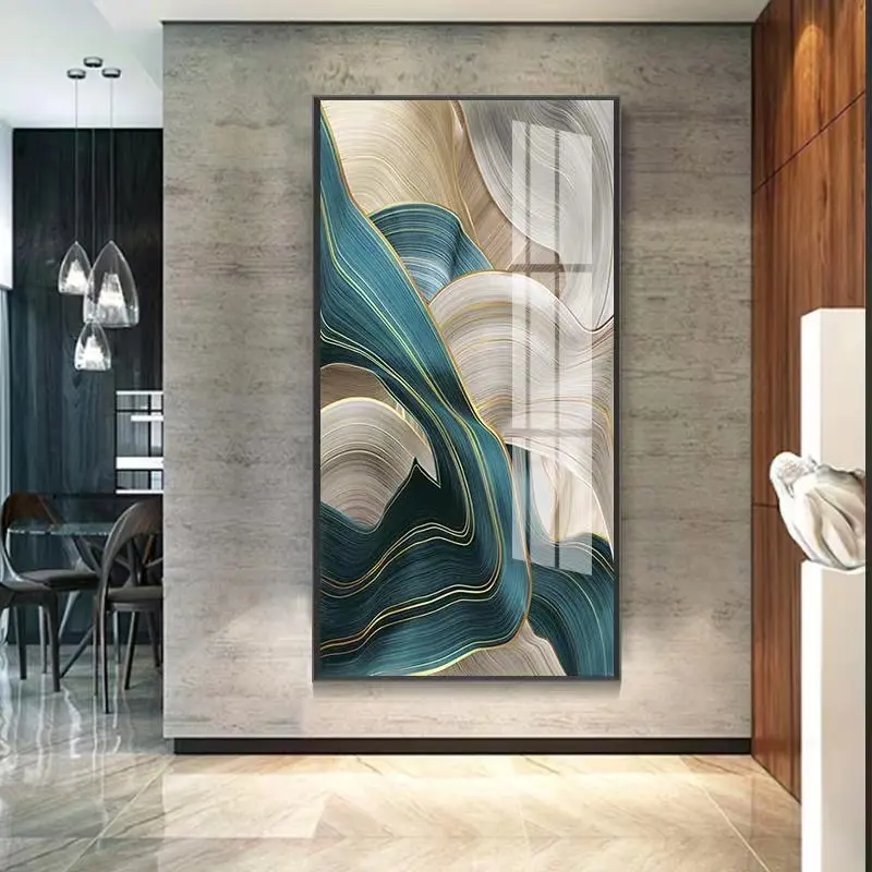 Frame Home Living Room Wall Art Decoration Custom High-class Aluminum Alloy Artwork Crystal Porcelain Painting Modern Abstract