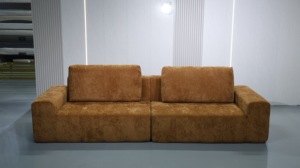 Elegante Sofá Seccional de Pana Color Caramelo, Sofá Modular Comprimido de 300x100x70cm para Sala de Estar y Hotel - Product Image 5