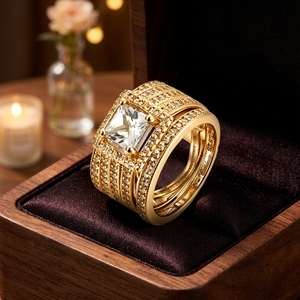 Bague de luxe à 5 rangs de diamants de laboratoire, en or blanc, jaune ou rose 14K 18K, large bande pavée, pour mariage, éternité, anniversaire, bijoux fins - Product Image 2