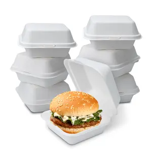 Sugarcane Bagasse Bento Lunch Boxes 6Inch Burger Box Bagasse Pulp Sugarcane Bagasse Paper Lunch Box