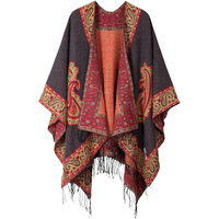 Poncho châle ethnique Paisley personnalisé en gros, cape réversible à franges, doux, style bohème, ouvert sur le devant, avec logo et couleur personnalisés