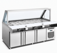 Réfrigérateur de table sous comptoir pour cuisine, 1,8 m, en acier inoxydable, 3 portes, dégivrage automatique, commande numérique, pour pizzas et salades