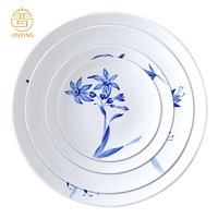 Assiettes Rondes Bleues Simples et Créatives en Porcelaine Fine, Service de Table Émaillé, Compatible Lave-Vaisselle pour la Maison ou les Mariages