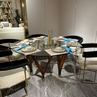 Table à manger ronde extensible en verre trempé, style moderne et luxueux italien, pour villa et maison