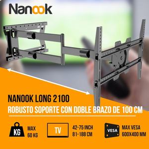 ขายึดผนังเหล็กอัลลอย Nanook 2100 สำหรับทีวีขนาด 42-75 นิ้ว แขนยาว 100 ซม. ปรับได้เต็มที่ รองรับน้ำหนักได้ 60 กก. ปรับเอียงได้ <span class=keywords><strong>15</strong></span> องศา - Product Image 2