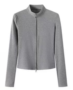 China High Quality <strong>Lady</strong> Long Sleeve Sweater Daily Wear Tshirt Slim <strong>Fit</strong> Casual Top Plain 2 Way Zip Work Out Elastane <strong>Basic</strong> Tshirt - Product Image 4