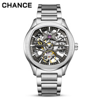 Montres mécaniques à bracelet en acier inoxydable CHANCE JC-9-204G-5, montre-bracelet automatique, boîtier en acier de luxe, cadran creux, montre pour homme