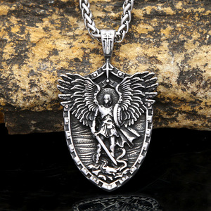 yunnique Stainless Steel Saint Michael Shield Pendant Necklace Men's Fashion Jewelry <b>Cross</b> Design Gift - Product Image 2