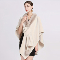 Nouvelle collection automne/hiver : Écharpe longue en acrylique pour femme, châle, cape, cardigan tricoté avec bordure en fourrure et pompons, style musulman – Meilleure vente en direct