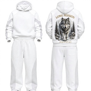 Survêtement unisexe blanc à capuche Long Mission, manches longues, sweat-shirt léger, poches latérales, coupe classique, hiver, adultes, 100% coton - Product Image 1