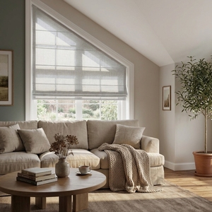 Persianas Romanas Triangulares Personalizadas de Poliéster Liso con Protección UV, Modernas con Forma de Arco para Decoración del Hogar Irregular - Product Image 1