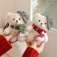 Porte-clés en peluche ours mignon de 15 cm, pendentif en peluche ours de Noël, poupée rembourrée en coton PP pour décoration suspendue de sapin de Noël