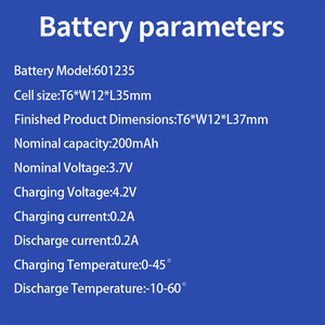 Batería de Polímero de Litio Recargable 601235 3.7V 200mAh, Paquete de Baterías LiPo para Reloj Inteligente, Rastreador GPS, Dispositivo Portátil OEM - Product Image 5