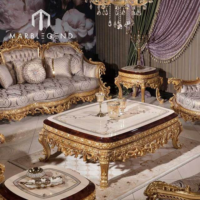 Classic Luxury Wooden Furniture Living Room Dining Table Wooden Round Couch Carving Sofa Living Room Furniture Set