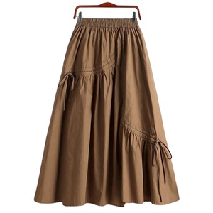 Jupe plissée d'été pour femme, taille élastique, unie, élégante, avec cordon de serrage, coupe trapèze - Product Image 1