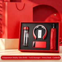 Ensemble cadeau personnalisé pour voyage d'affaires, cadeau haut de gamme pour cadres, comprenant un gobelet en verre de 350 ml à usage quotidien + un masseur pour le cou + une batterie externe + un parapluie
