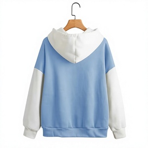 Color Block Hooded Fleece Sweatshirt for Boys Light Blue White Long Sleeve Casual Eco-Friendly Breathable Lined Winter Wear - Product Image 2