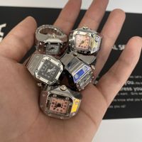 Jam Tangan Cincin Mini Vintage Semua Jenis Dial Kecil Quartz Tali Elastis Dapat Disesuaikan Bahan Baja Dengan Baterai Cadangan