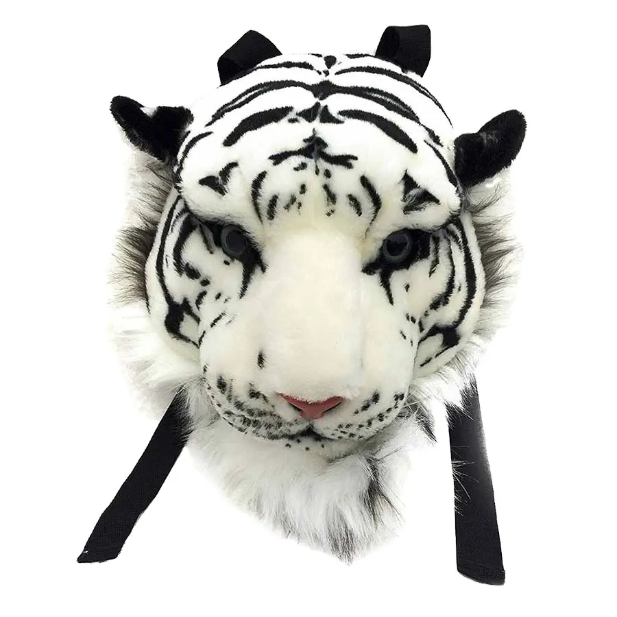 D053 White Siberian Tiger Animal Head Backpack Wall Mount Lifelike Vivid Tiger Plush Backpack