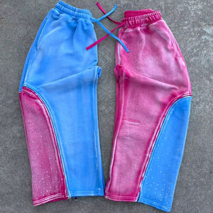 Pantalon vintage délavé personnalisé pantalon de survêtement ample avec cordon de serrage et strass à fermeture éclair détachable - Product Image 5