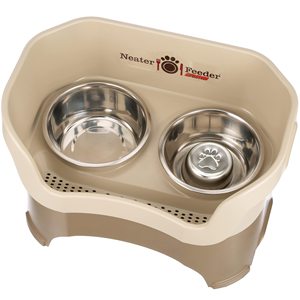 Alimentador <span class=keywords><strong>Neater</strong></span> Deluxe com extensões de perna para cães médios-Mess Proof Pet Alimentador com aço inoxidável Food & Water Bowls