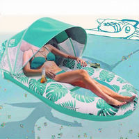 Fauteuil inclinable portable en maille PVC avec porte-gobelet et pare-soleil amovible, ponton gonflable pour piscine pour adultes