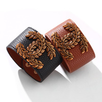 Bracelet en cuir large unique et tendance avec motif floral, boutons colorés et décoration en PU, modèle unisexe Yiwu QNW2713