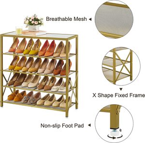 Étagère à chaussures industrielle en métal pour entrée de placard Étagère de rangement de chaussures en maille métallique avec cadre fixe en forme de X pour entrée et couloir - Product Image 5