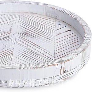 Retro Style Rotating Solid Wood Round Storage <b>Tray</b> Distressed Color For Home Desktop Display - Product Image 5