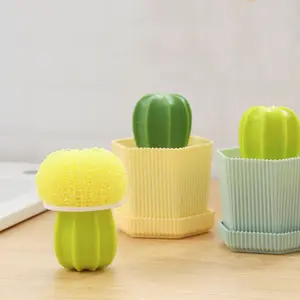 Cute a kind of cactus shape nano fibers cleaning brushes for cleaning greasy dirt on kitchen cooking bench pot bottle bowl cup