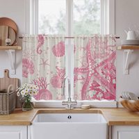Rideaux de cuisine 2 panneaux motif étoile de mer rose, décoration de fenêtre thème nautique plage coquillage, draperies courtes pour salle de bain et camping-car
