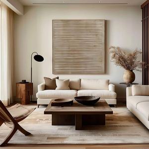 Art mural 3D texturé Wabi-Sabi, peinture à l'huile artisanale sur toile pour la décoration de chambre d'hôtel de luxe - Product Image 3