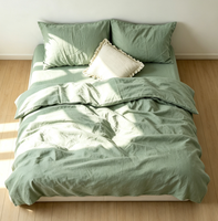 Parure de lit en lin français 100% lavé à la pierre vert sauge, ensemble de housse de couette couleur unie, ensemble de draps en lin naturel