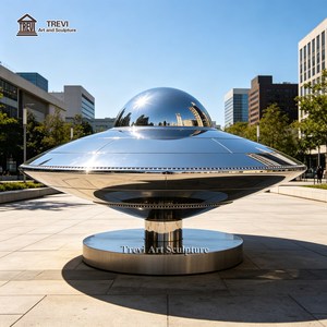 Scultura UFO Moderna in Acciaio Inossidabile Lucidato a Specchio, Decorazione per Giardino, Prato, Parco, Centrotavola Artistico - Product Image 6