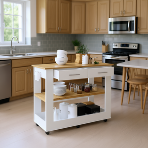 Isla de Cocina Dozza de 46 Pulgadas en Roble Claro Blanco con Dos Cajones, Diseño Moderno con Estantes para Almacenamiento - Product Image 2