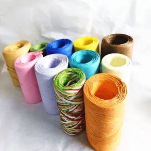 Vente en gros de papier coloré ficelle de raphia ficelle de papier corde naturelle écologique rouleau de ruban de fil de raphia de papier pour emballage cadeau