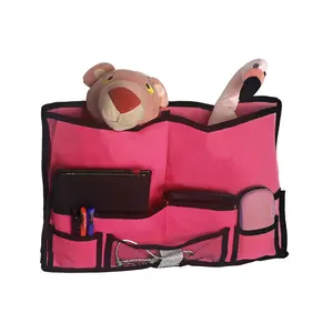 Foldable Home Bedside Caddy Pink Oxford Cloth Storage Bag with Pockets Eco-Friendly Hanging Organizer for Sofa Desk