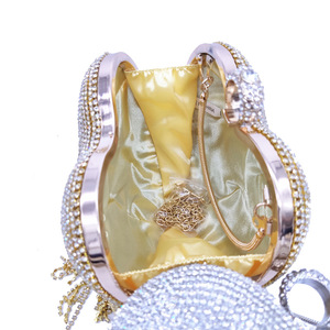 <strong>White</strong> Golden Women's Crystal Ball Hearted-shape <strong>Evening</strong> Clutch Wedding Purse Wristlet <strong>Bag</strong> - Product Image 5