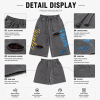 Shorts en jean déchirés pour hommes, effet délavé et effet vieilli effet monkey, imprimé numérique pour marque streetwear B2B