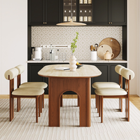 Table à manger avec plateau en pierre, chaises de style français rustique, esthétique Wabi-Sabi, design mi-siècle, ovale, inspirée de l'arche triomphale, 6 places