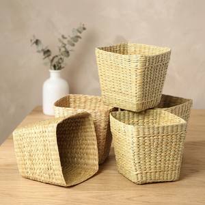 <b>Square</b> Natural Water Hyacinth Storage <b>Baskets</b> Stackable Eco-Friendly Rustic Multi-Purpose Organizers for Neatening - Product Image 3