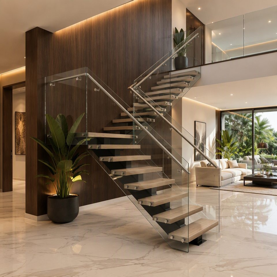 Modern Wood and Stainless Steel Straight Staircase Indoor Safe Stairs ...