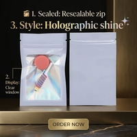 Sac d'emballage personnalisé coloré avec fermeture éclair et fenêtre holographique transparente pour jouets DIY pour enfants, support OEM