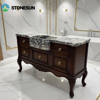 Meuble-lavabo élégant et moderne en marbre Calacatta Viola StoneSun pour hôtels, villas et salles de bain résidentielles avec rangement