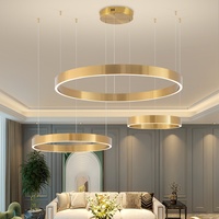 Lustre LED circulaire moderne haut de gamme en acier inoxydable doré, réglable en hauteur et à intensité variable, pour salon, hall et salle à manger