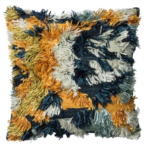 Bohemian Tufted Wool <b>Throw</b> Pillow Square Geometric Pattern Decorative Cushion Cover Removable & Washable <b>Orange</b> Blue White Gray - Product Image 1