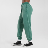 Celana jogger olahraga wanita, kustom longgar pas badan katun ganda tinggi bulu bergaris santai