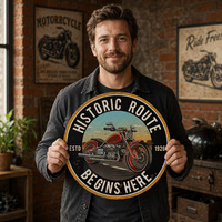 Plaque Métallique Vintage Route Historique Moto, Décoration Murale Rustique pour Garage de Motard ou Caverne d'Homme, Art Mural Rétro en Métal